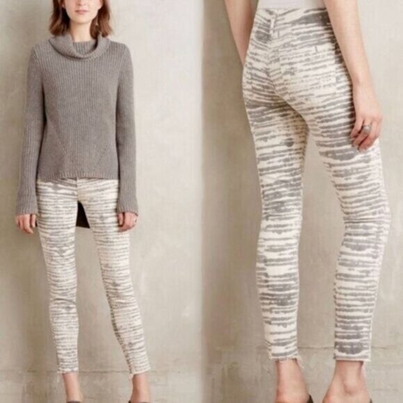 Mother Looker Girl With Cat Tattoo Ankle Fray Gray Cream Jeans, Size 26 - Picture 7 of 7